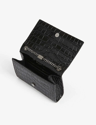 Shop Saint Laurent Kate Small Monogram Croc-embossed Leather Shoulder Bag In Black Gunmetal