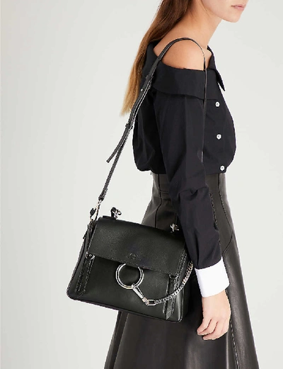 Shop Chloé Faye Day Small Grained Leather Shoulder Bag In Black