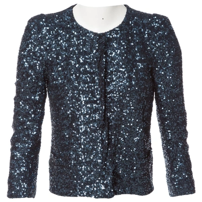 Pre-owned Maje Glitter Biker Jacket In Navy