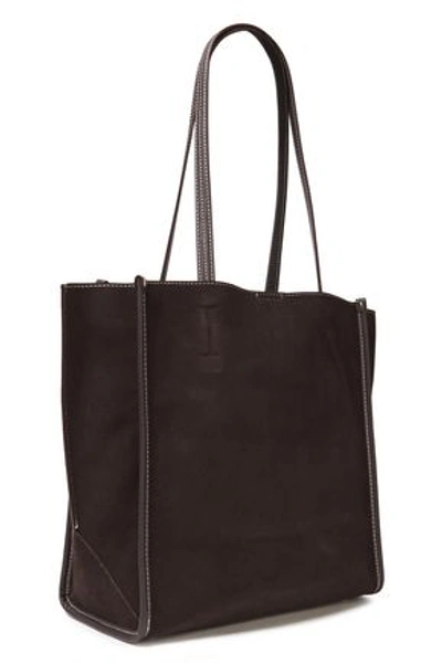 Shop Dkny Allen Leather-trimmed Suede Tote In Chocolate