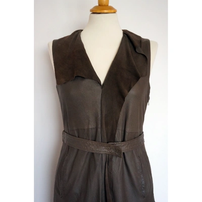 Pre-owned Elie Tahari Leather Mid-length Dress In Brown