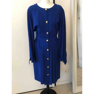 Pre-owned Valentino Wool Maxi Dress In Blue