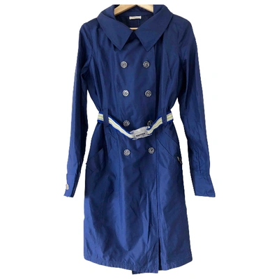 Pre-owned Pinko Silk Trench Coat In Blue