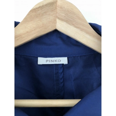 Pre-owned Pinko Silk Trench Coat In Blue