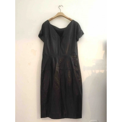 Pre-owned Gucci Leather Mid-length Dress In Black