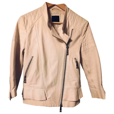 Pre-owned Pinko Leather Biker Jacket In Beige