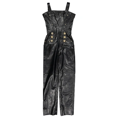Pre-owned Balmain Leather Jumpsuit In Black