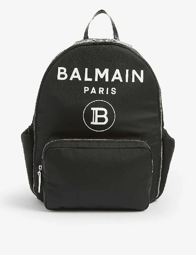 Shop Balmain Logo Print Nylon Baby Changing Backpack In Black