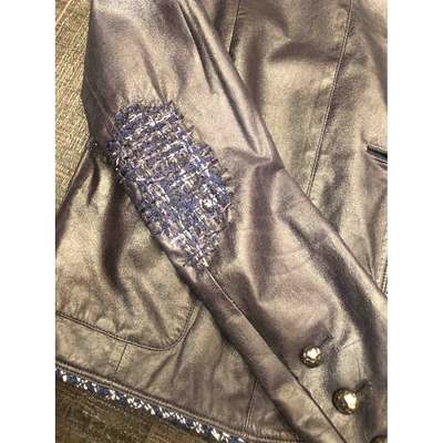 Pre-owned Chanel Leather Jacket In Navy