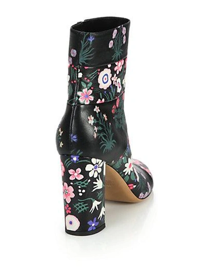 Shop Valentino Floral-print Leather Booties In Black-multi