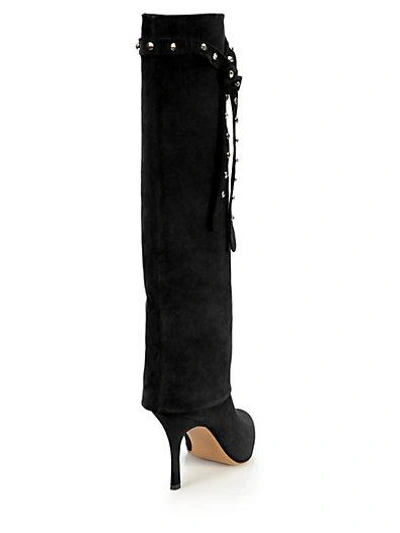 Shop Valentino Studded-ties Suede Knee Boots In Black