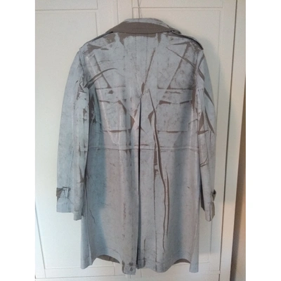 Pre-owned Trussardi Leather Trench Coat In Grey