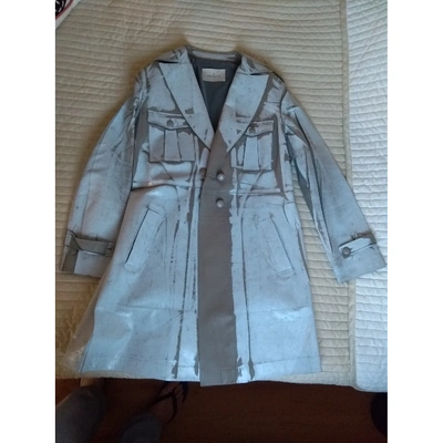 Pre-owned Trussardi Leather Trench Coat In Grey