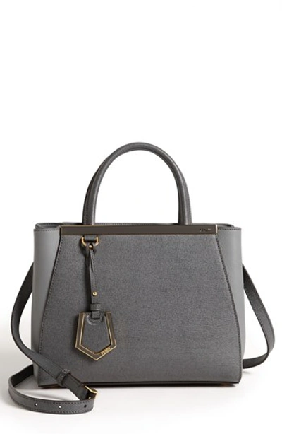 Shop Fendi 'petit 2jours Elite' Leather Shopper In Grey/ Light Grey