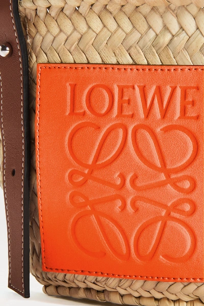 Shop Loewe + Paula's Ibiza Small Leather-trimmed Raffia Tote In Beige