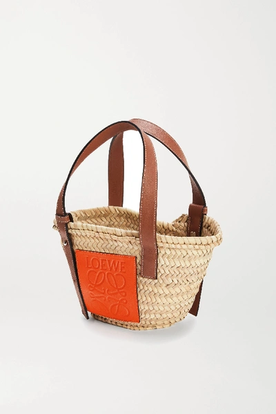 Shop Loewe + Paula's Ibiza Small Leather-trimmed Raffia Tote In Beige