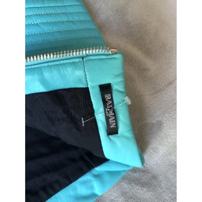 Pre-owned Balmain Leather Mini Skirt In Turquoise
