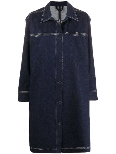 Shop Sara Lanzi Single-breasted Denim Coat In Blue