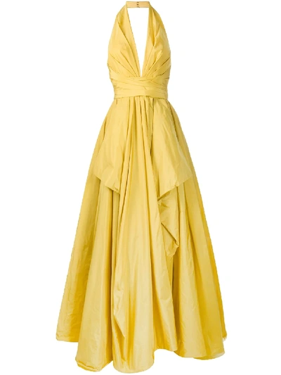 Shop Zuhair Murad Empire-line Draped Gown In Yellow