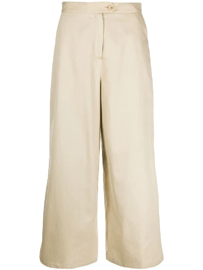 Shop Aspesi Wide-leg Cotton Trousers In Neutrals