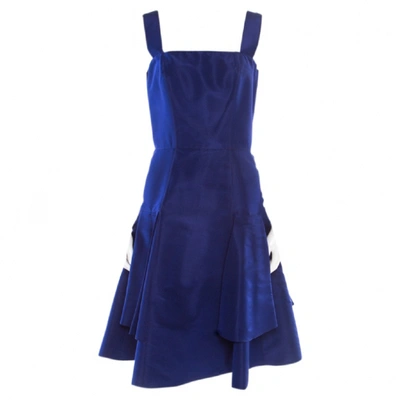 Pre-owned Oscar De La Renta Blue Silk Dress