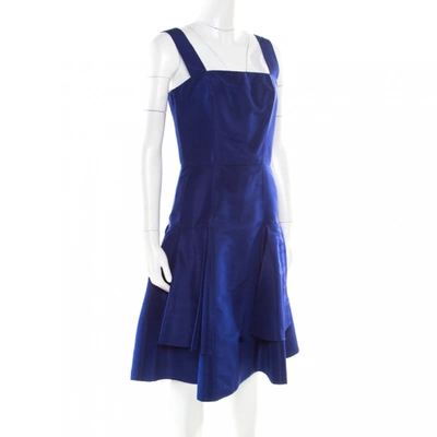 Pre-owned Oscar De La Renta Blue Silk Dress