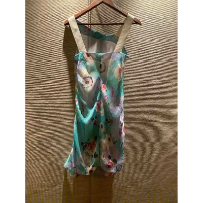 Pre-owned Emporio Armani Silk Mid-length Dress In Turquoise