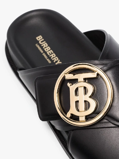 Shop Burberry Black Wallsall Flat Leather Sandals