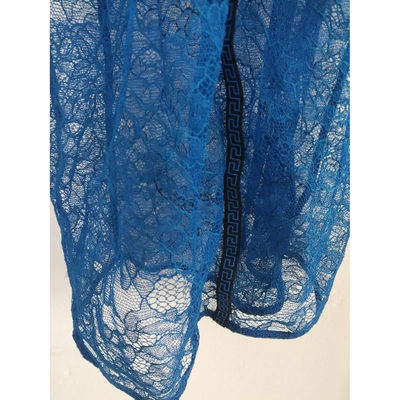 Pre-owned Versace Lace Mini Dress In Blue