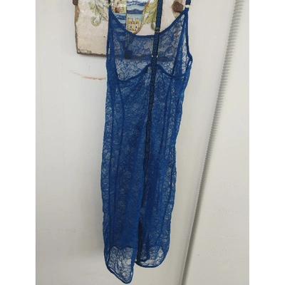 Pre-owned Versace Lace Mini Dress In Blue