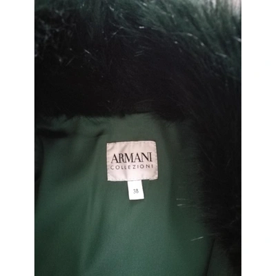 Pre-owned Armani Collezioni Faux Fur Biker Jacket In Green