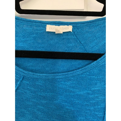 Pre-owned Eileen Fisher Linen Blouse In Turquoise