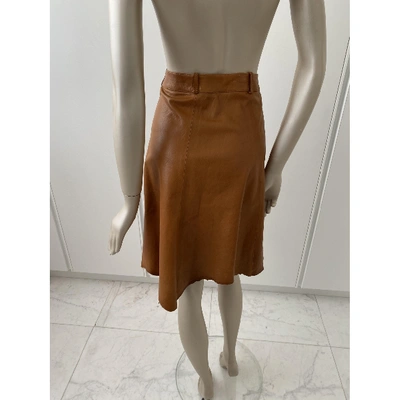 Pre-owned Alexander Mcqueen Leather Mid-length Skirt In Camel