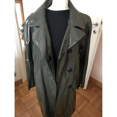 Pre-owned Prada Leather Trench Coat In Grey
