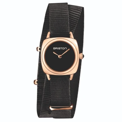 Shop Briston Watches Briston Clubmaster Lady Steel, Black Dial And Rose Gold, Black Double Tour Nato Strap