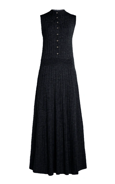 Shop Loulou Studio Arborea Button-embellished Ribbed Merino Wool Maxi Dress In Black