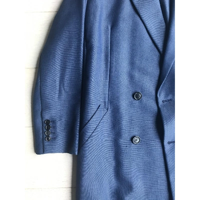 Pre-owned Dior Wool Trench In Blue