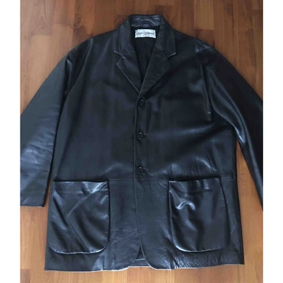 Pre-owned Dolce & Gabbana Leather Peacoat In Black