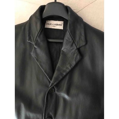 Pre-owned Dolce & Gabbana Leather Peacoat In Black