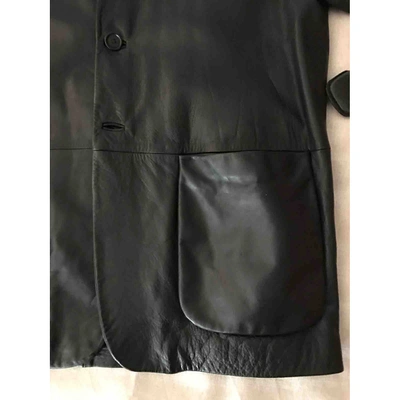 Pre-owned Dolce & Gabbana Leather Peacoat In Black