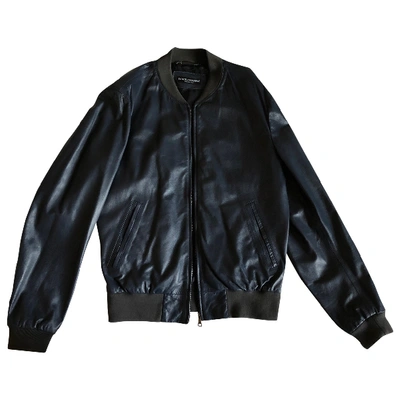 Pre-owned Dolce & Gabbana Leather Jacket In Navy