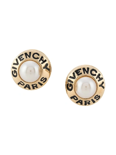 Pre-owned Givenchy 1980s Logo Clip-on Earrings In Gold