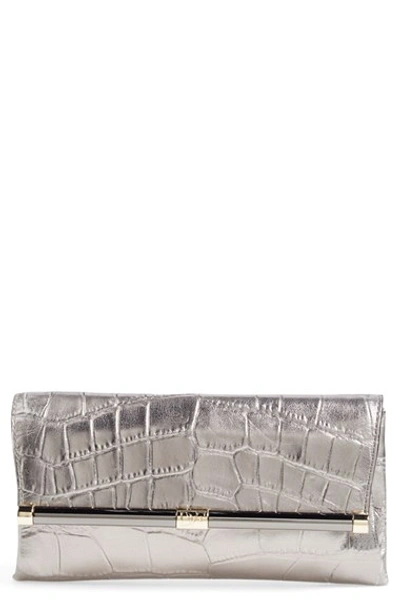 Diane Von Furstenberg '440' Croc Embossed Metallic Leather Envelope Clutch In Granite Metallic