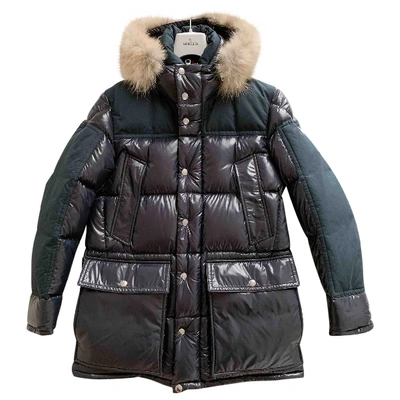 Pre-owned Moncler Navy Polyester Coat Fur Hood