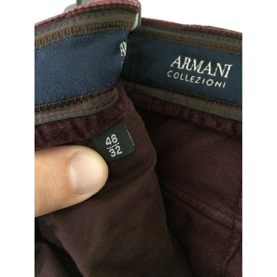 Pre-owned Armani Collezioni Velvet Trousers In Burgundy
