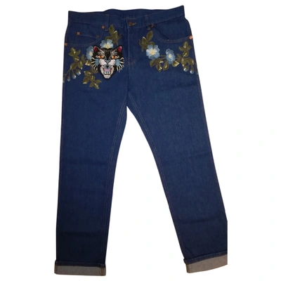 Pre-owned Gucci Blue Cotton Jeans