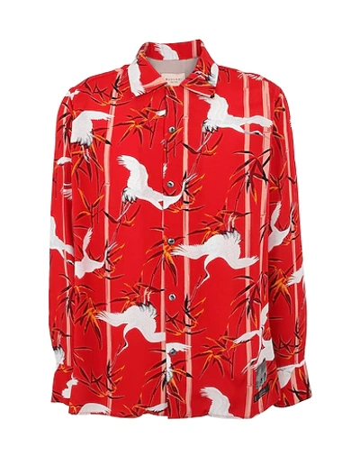 Shop Buscemi Red Birds Shirt Man Shirt Red Size 46 Viscose, Cupro, Silk