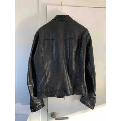 Pre-owned 7 For All Mankind Leather Jacket In Black