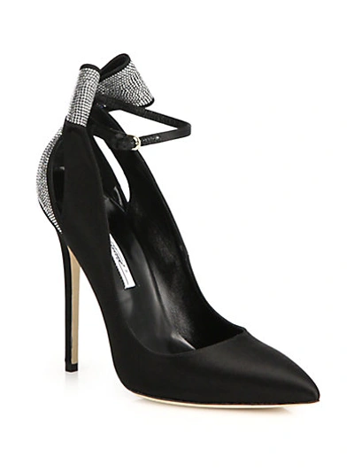 Brian Atwood Magda Strass Crystal & Satin Bow Pumps In Black