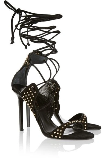 Shop Tamara Mellon Gladiatrix Embellished Suede Sandals In Black